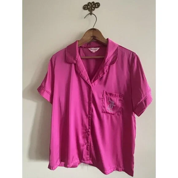 Juicy couture women’s three-piece pajama set large hot pink silky rhinestones - Picture 6 of 12